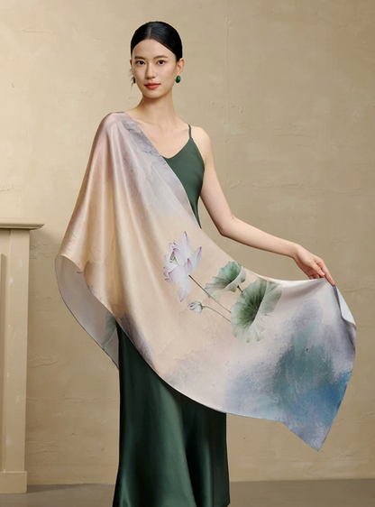 Blossoming Years Printed Mulberry Silk Shawl / Scarf