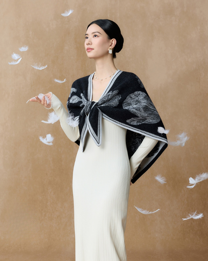 Botanical Shadows Wool Jacquard Triangle Scarf