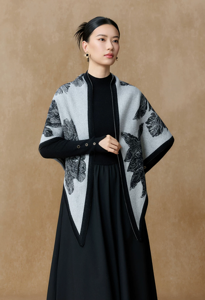 Botanical Shadows Wool Jacquard Triangle Scarf