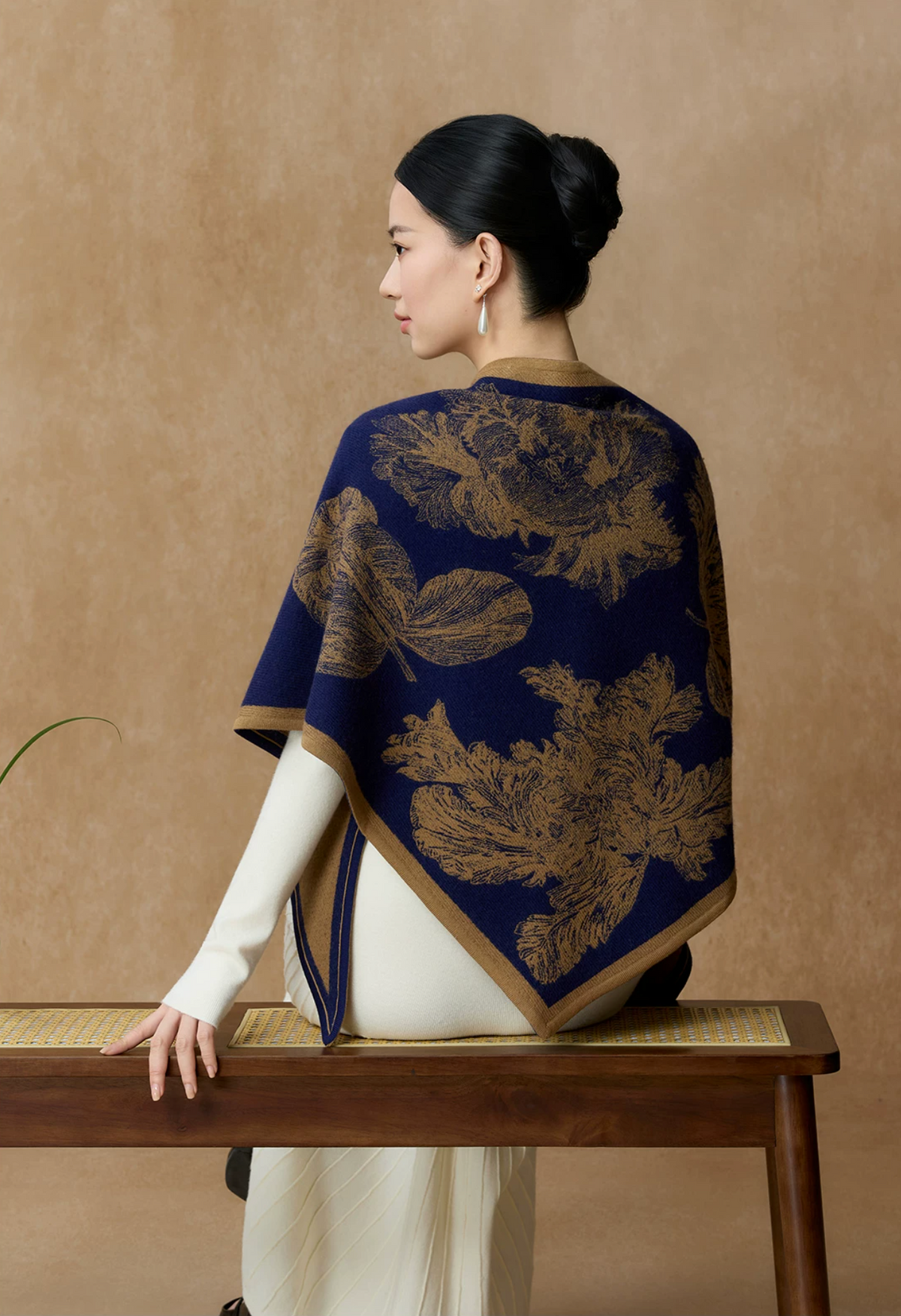 Botanical Shadows Wool Jacquard Triangle Scarf