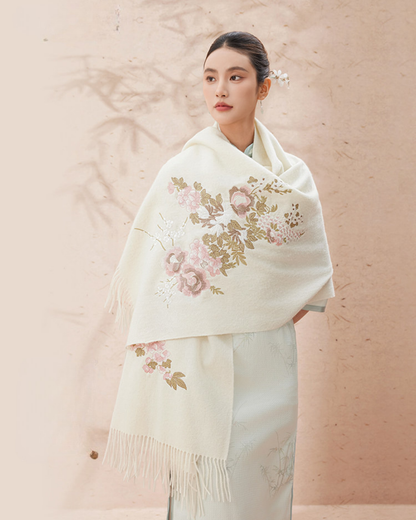 Brocade Splendour Embroidered Wool Scarf / Shawl