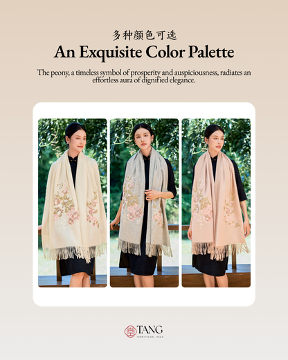 Brocade Splendour Embroidered Wool Scarf / Shawl