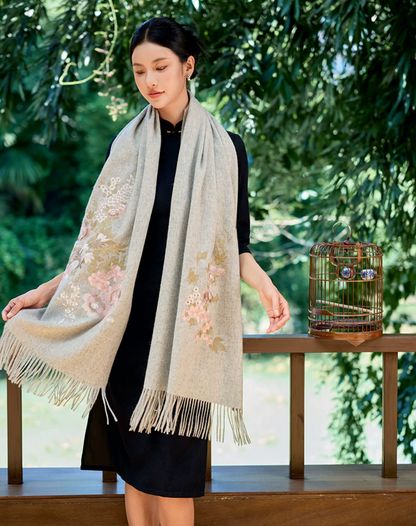 Brocade Splendour Embroidered Wool Scarf / Shawl