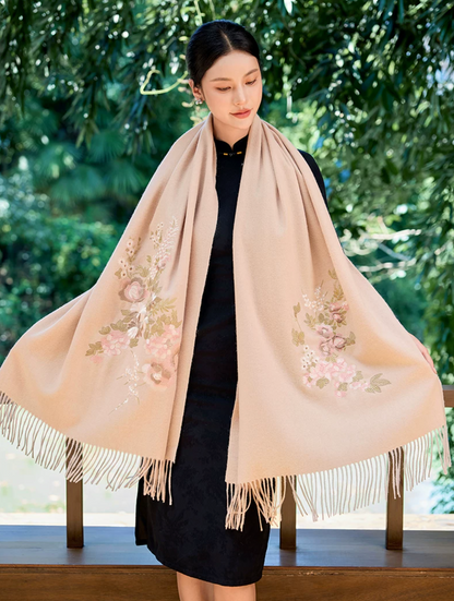 Brocade Splendour Embroidered Wool Scarf / Shawl