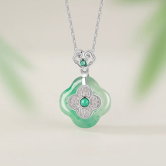 Mountain Mist African Jade Lucky Clover Necklace
