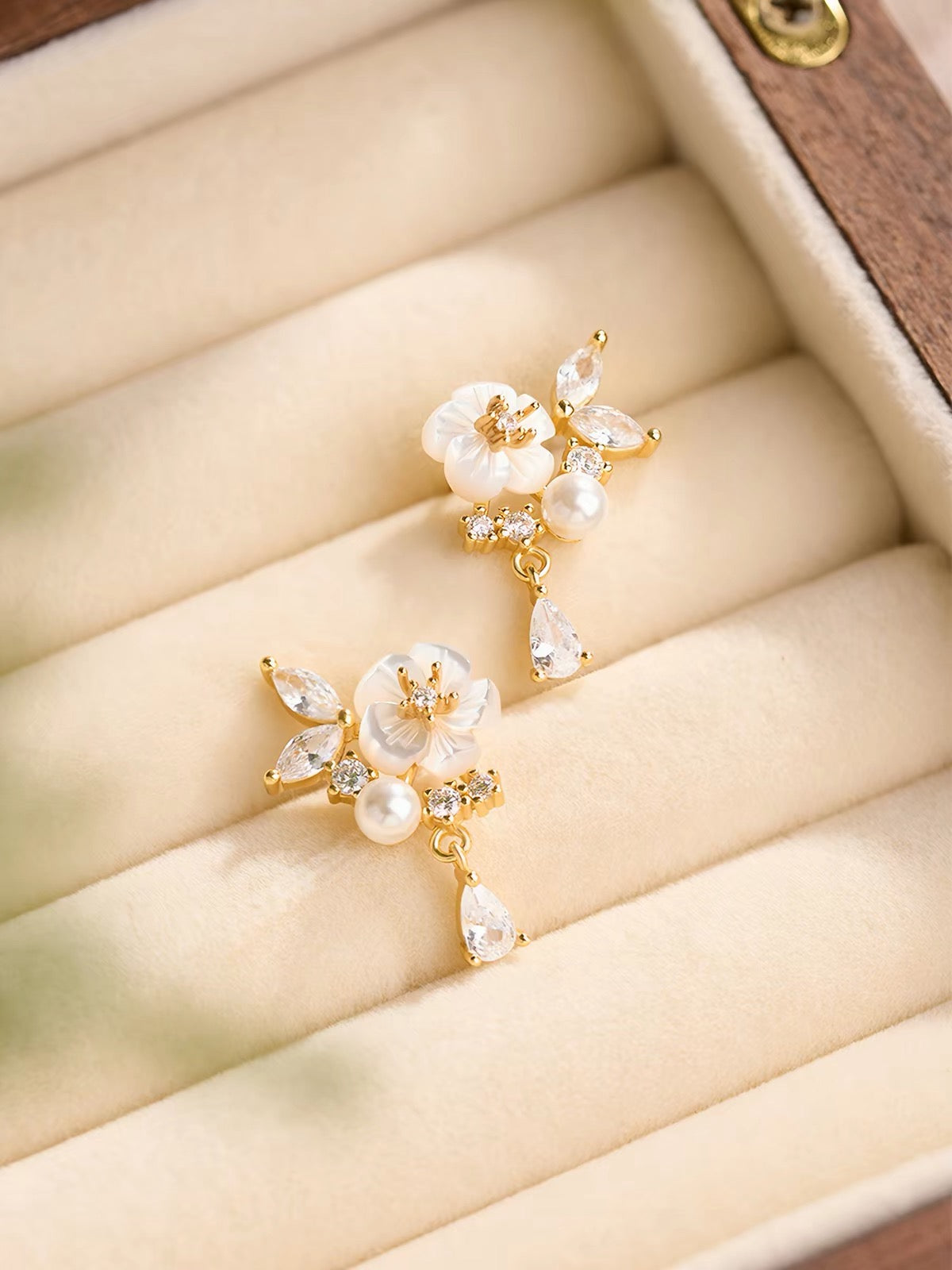 Colette Pearl Camellia Stud Earrings