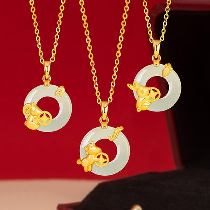 Fire Goat 2027 Jade Peace Buckle Zodiac Charm Necklace