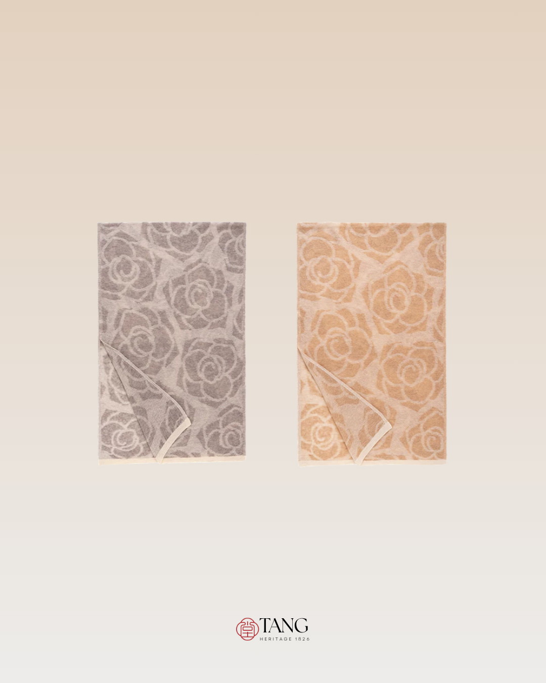 Camellia Season Jacquard Knit Wool Shawl / Scarf