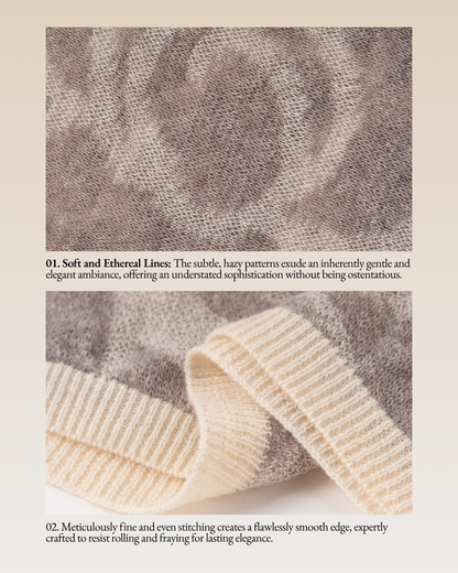 Camellia Season Jacquard Knit Wool Shawl / Scarf