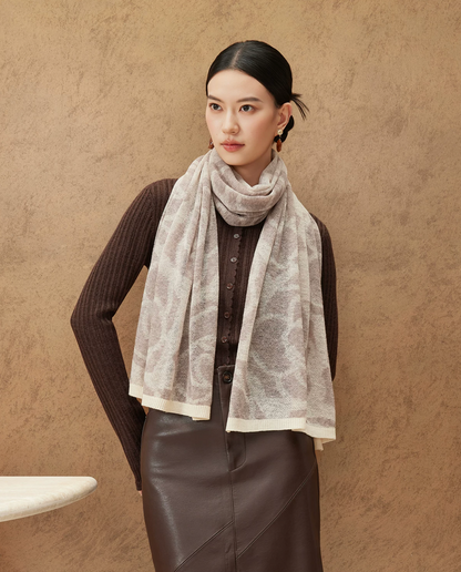 Camellia Season Jacquard Knit Wool Shawl / Scarf