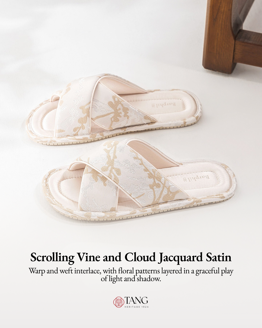 Cloud Vine Jacquard Satin Women Indoor Slipper