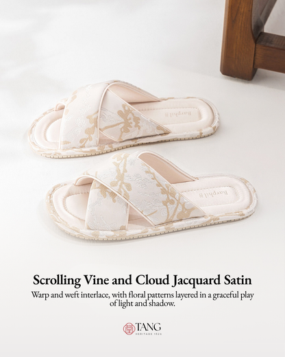 Cloud Vine Jacquard Satin Women Indoor Slipper