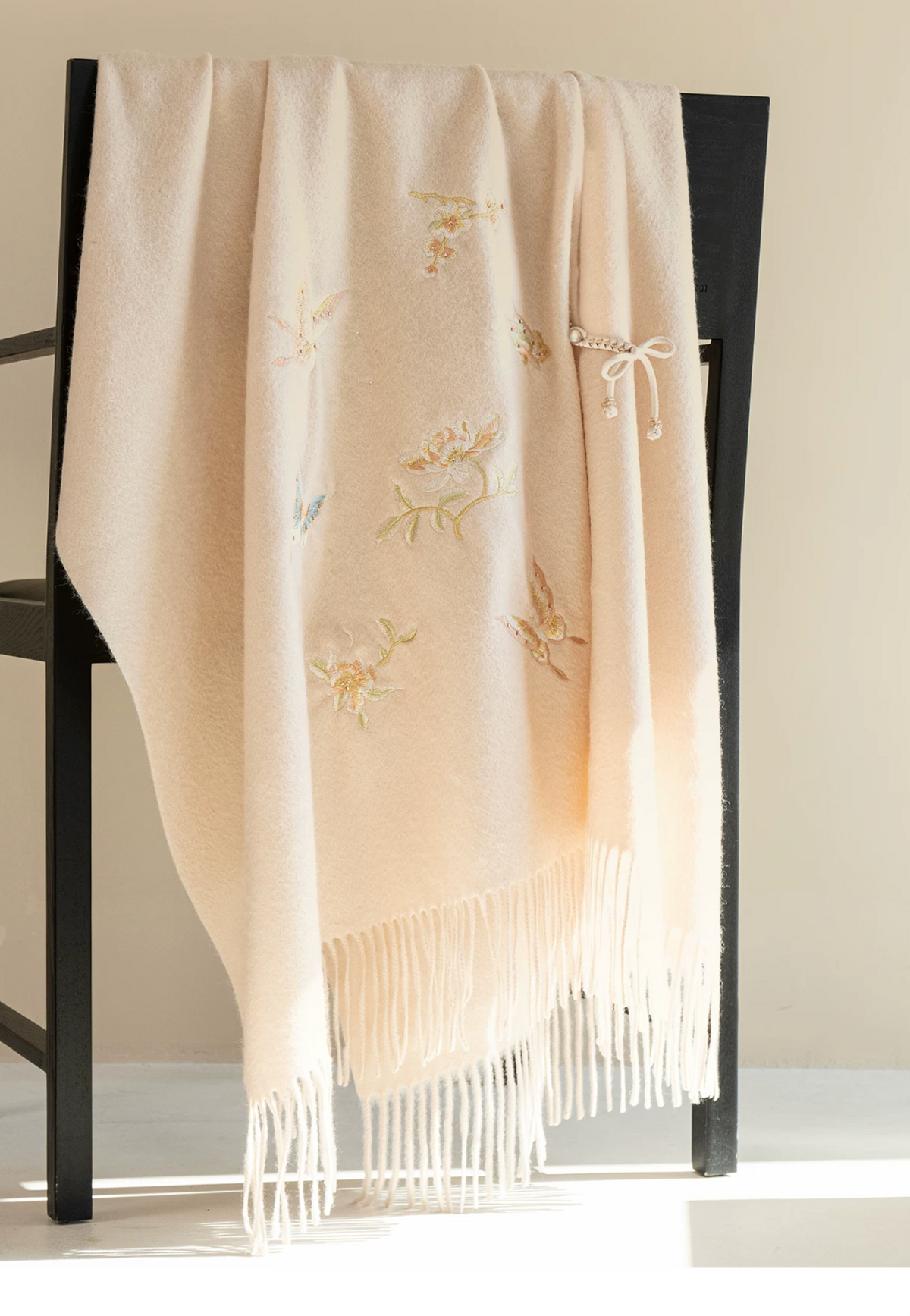 Dancing Butterflies Bead-Embroidered Wool Scarf / Shawl