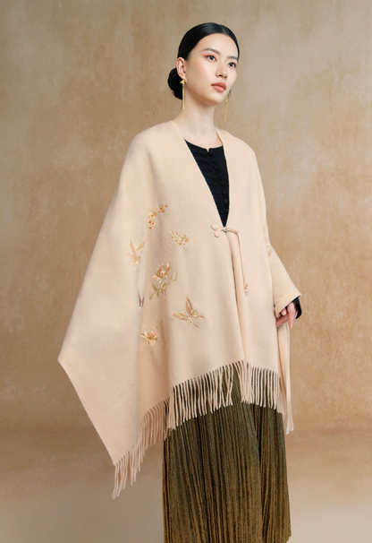 Dancing Butterflies Bead-Embroidered Wool Scarf / Shawl