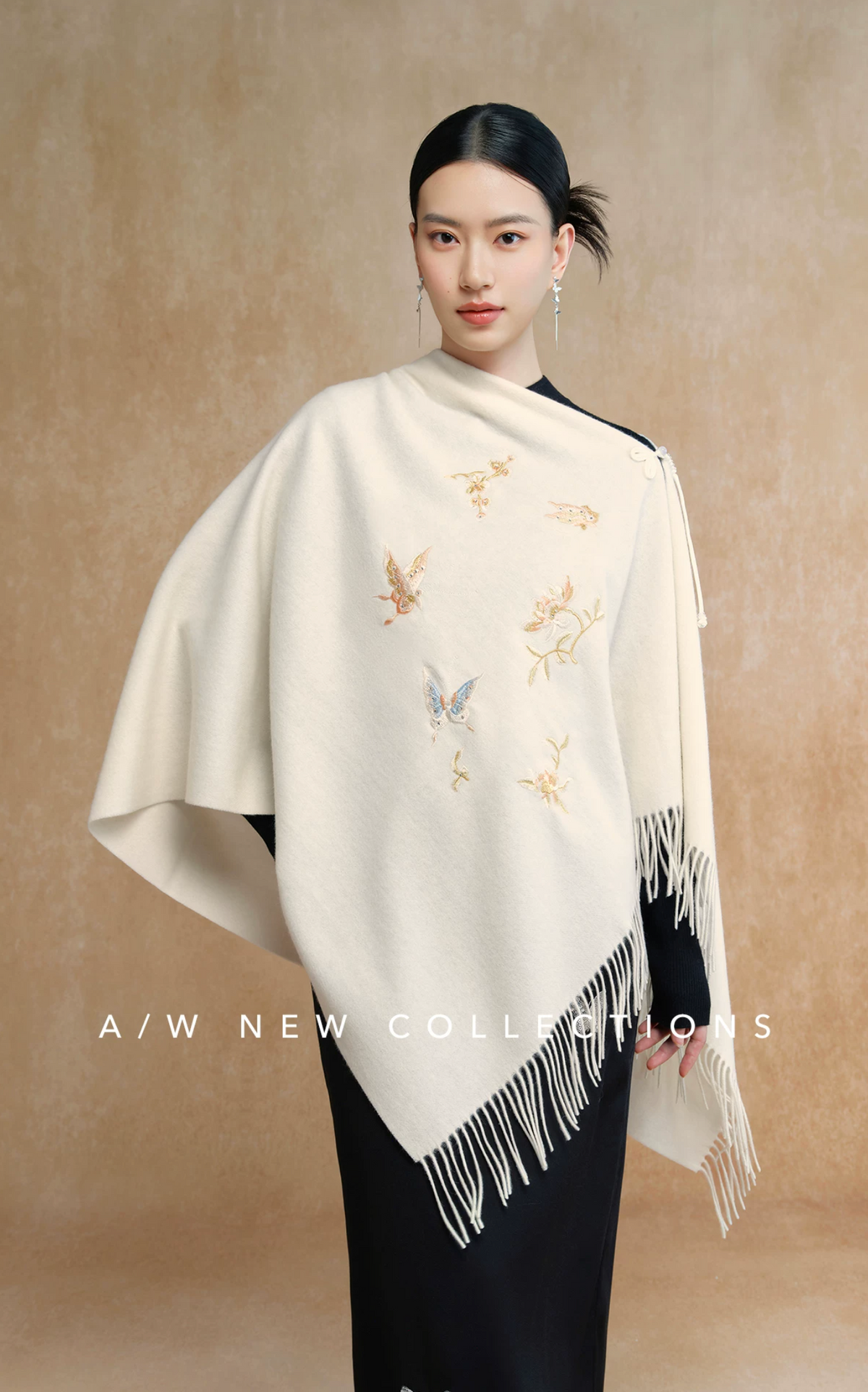 Dancing Butterflies Bead-Embroidered Wool Scarf / Shawl