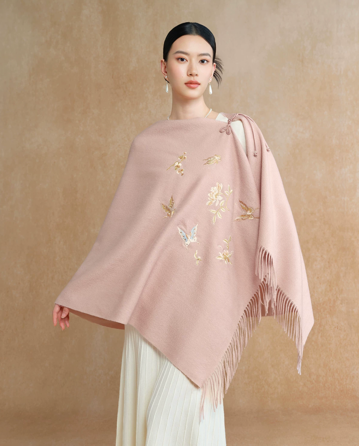 Dancing Butterflies Bead-Embroidered Wool Scarf / Shawl