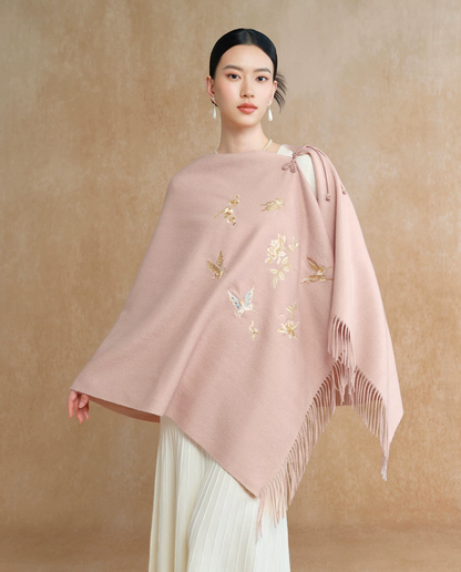Dancing Butterflies Bead-Embroidered Wool Scarf / Shawl