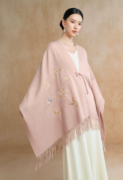 Dancing Butterflies Bead-Embroidered Wool Scarf / Shawl