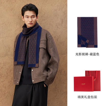 Diamond Shadow Men's Jacquard Knit Wool Scarf
