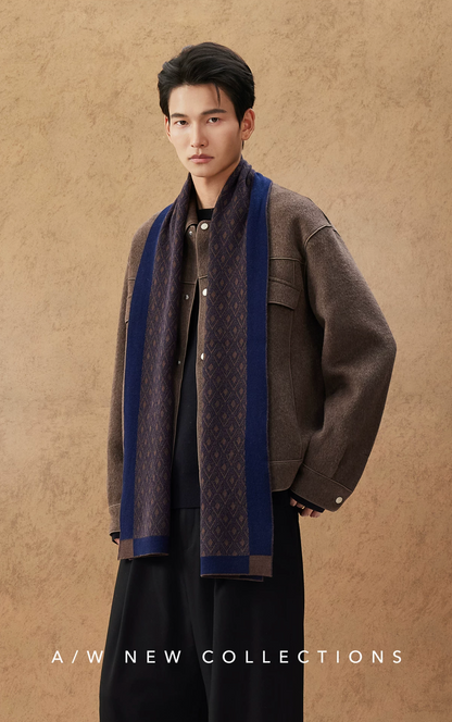 Diamond Shadow Men's Jacquard Knit Wool Scarf