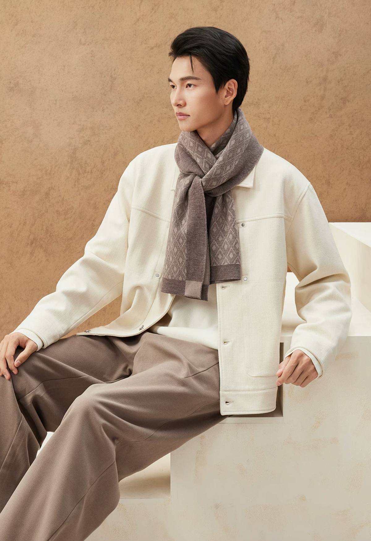 Diamond Shadow Men's Jacquard Knit Wool Scarf