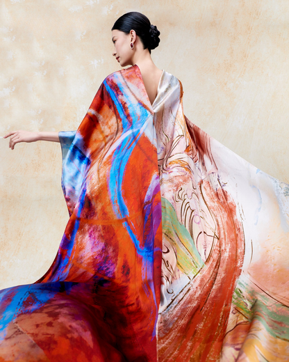 Dunhuang Five Elements Printed Mulberry Silk Shawl / Scarf