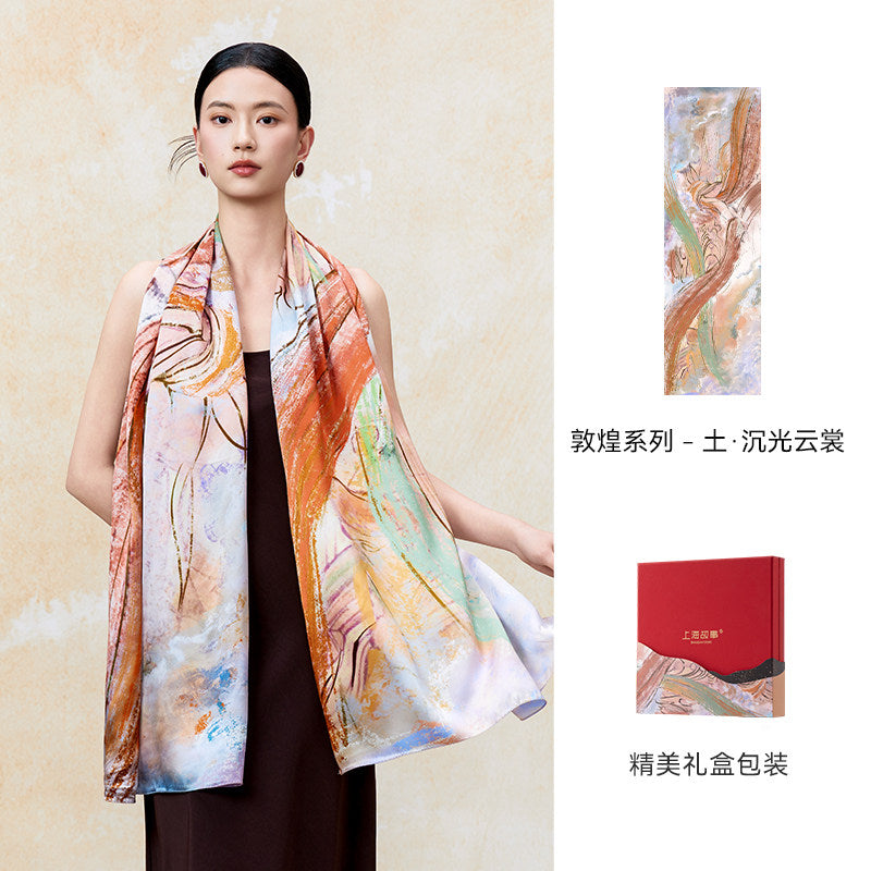 Dunhuang Five Elements Printed Mulberry Silk Shawl / Scarf