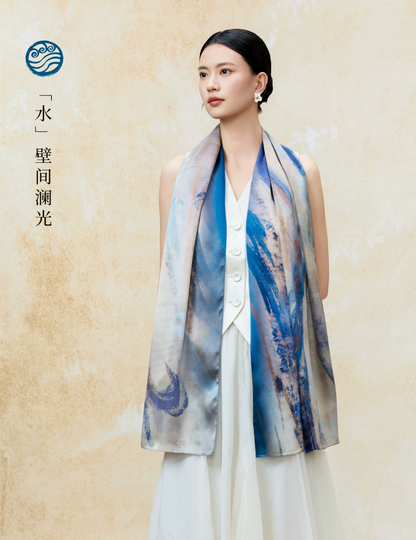 Dunhuang Five Elements Printed Mulberry Silk Shawl / Scarf