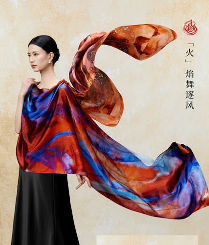 Dunhuang Five Elements Printed Mulberry Silk Shawl / Scarf