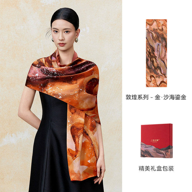 Dunhuang Five Elements Printed Mulberry Silk Shawl / Scarf