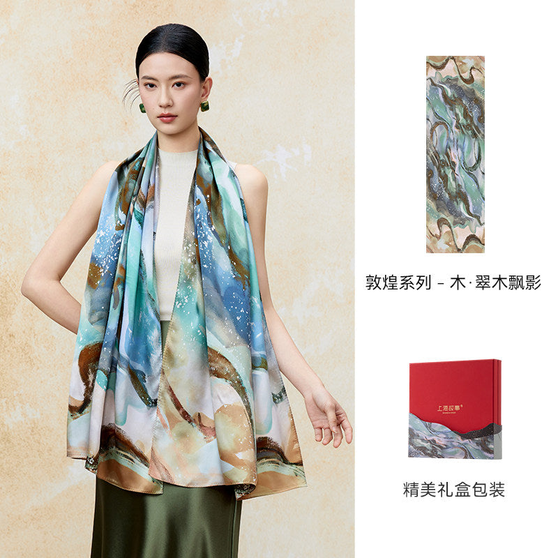 Dunhuang Five Elements Printed Mulberry Silk Shawl / Scarf