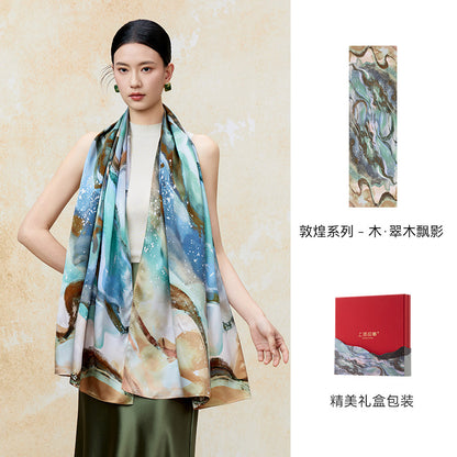 Dunhuang Five Elements Printed Mulberry Silk Shawl / Scarf