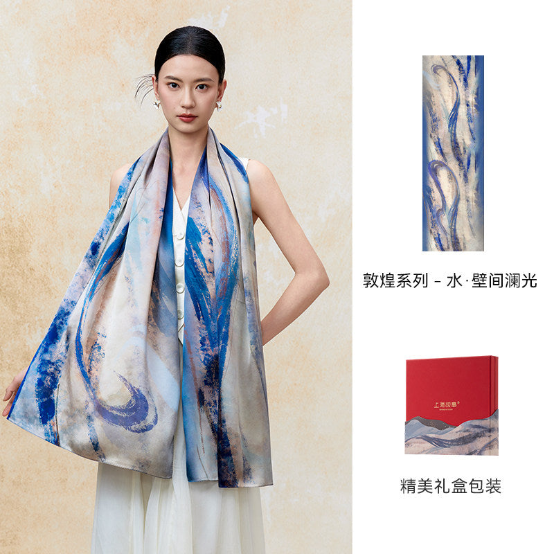 Dunhuang Five Elements Printed Mulberry Silk Shawl / Scarf