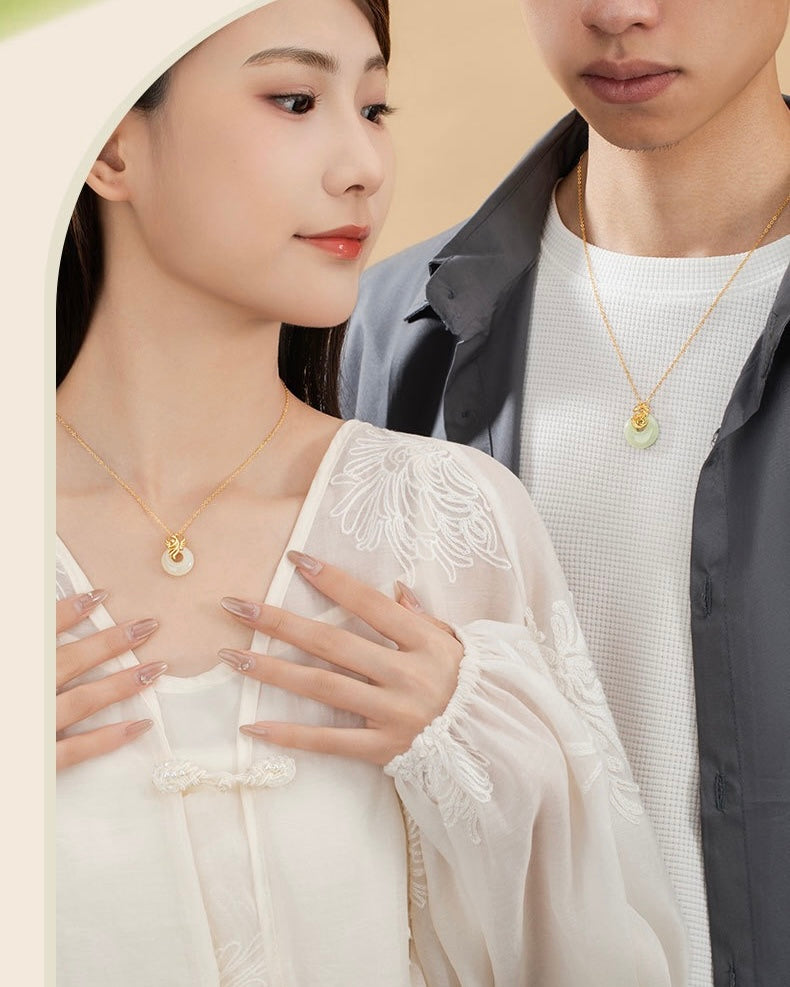 Sovereign Dragon & Phoenix Hetian Jade Necklace