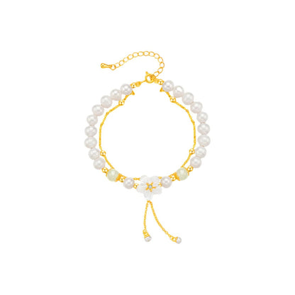 White Camellia Pearl & Jade Bracelet