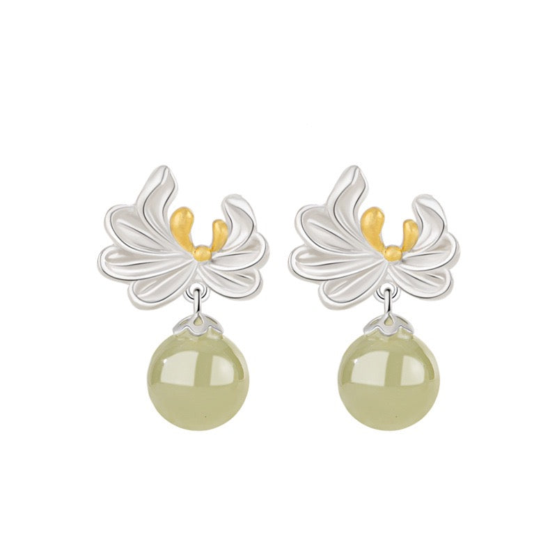 Twelve Flower Goddesses Hetian Jade Drop Earrings