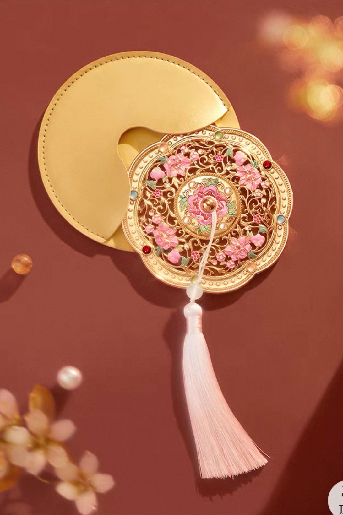 Golden Peony Treasure Pocket Mirror