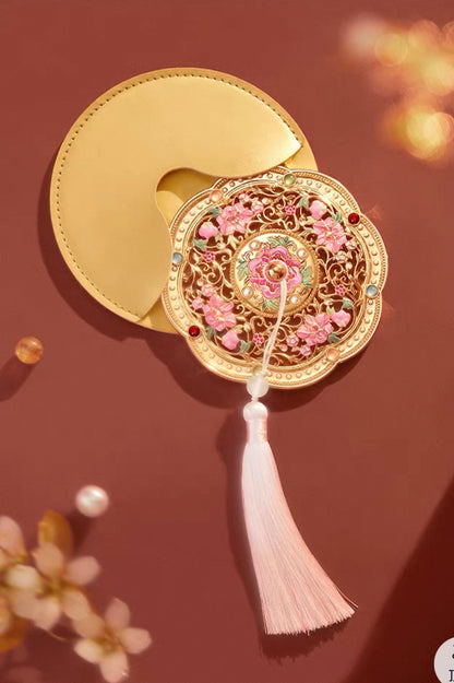 Golden Peony Treasure Pocket Mirror