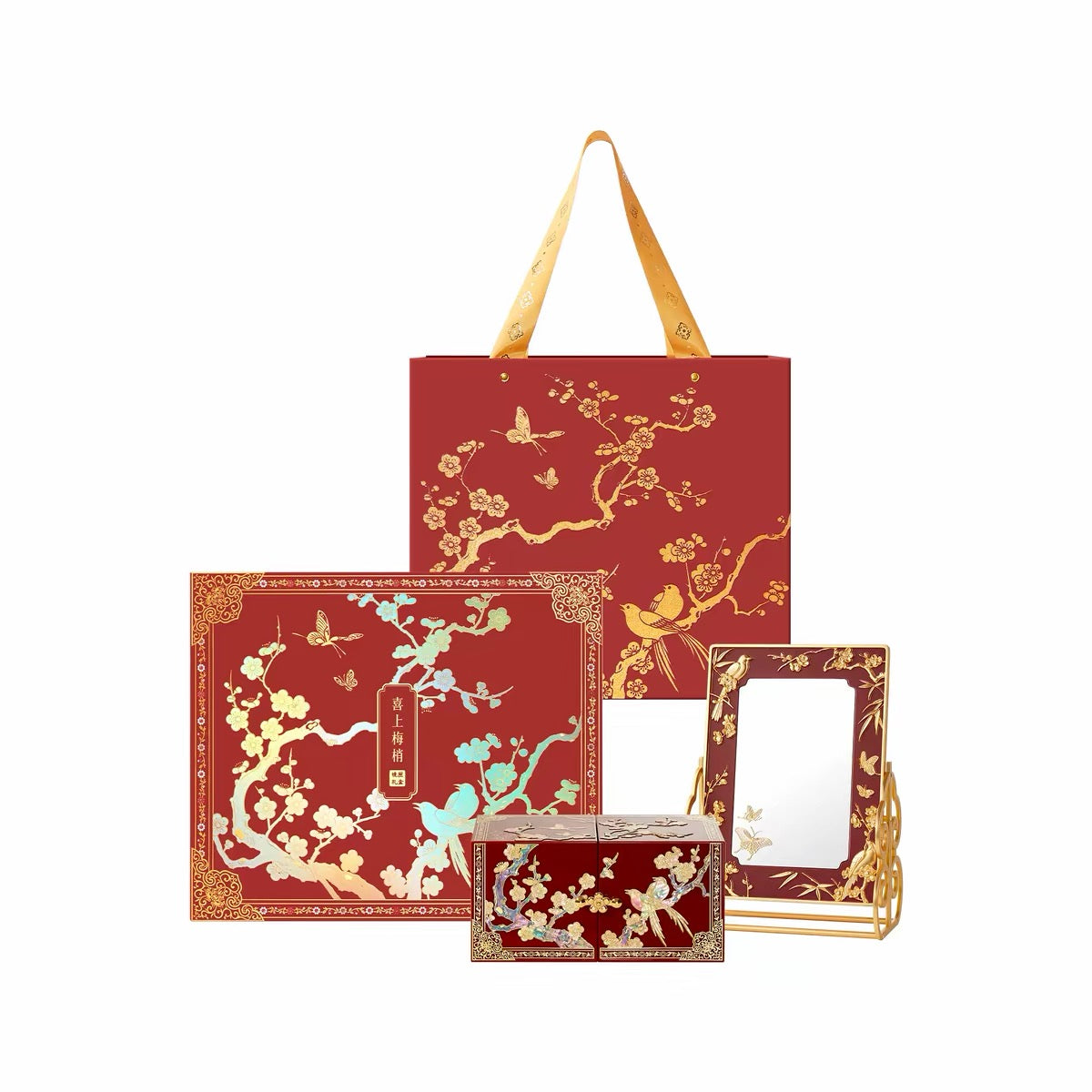 Magpie on Plum Blossom Mirror and Jewellery Box Gift Set