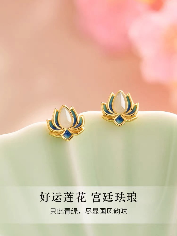 Nerida Jade Lotus Stud Earrings