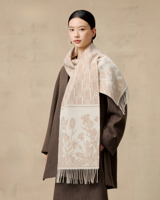 Falling Blossoms Reversible Wool Scarf