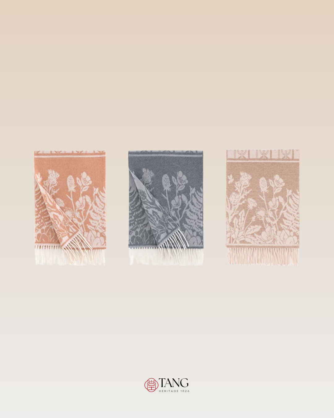Falling Blossoms Reversible Wool Scarf
