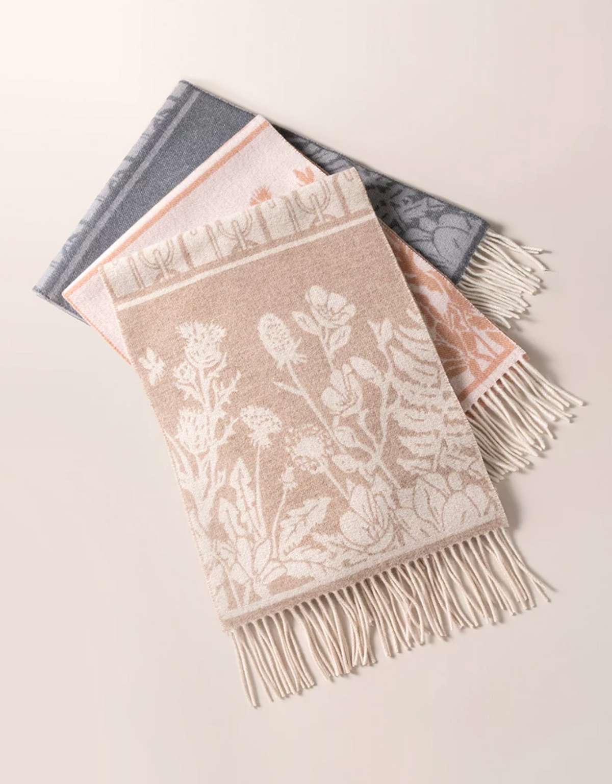 Falling Blossoms Reversible Wool Scarf