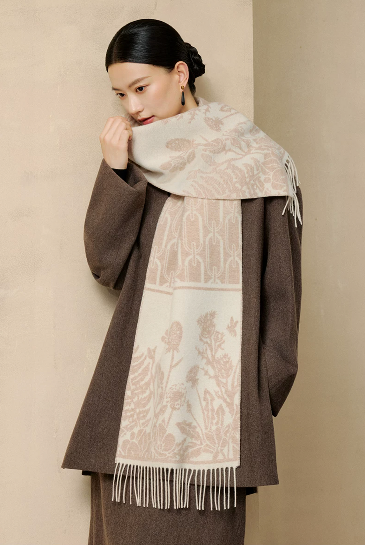 Falling Blossoms Reversible Wool Scarf