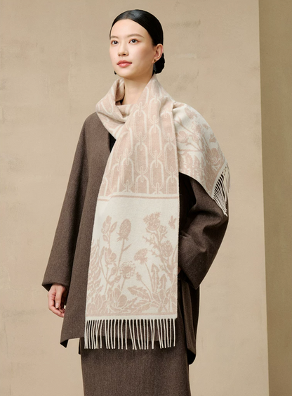 Falling Blossoms Reversible Wool Scarf