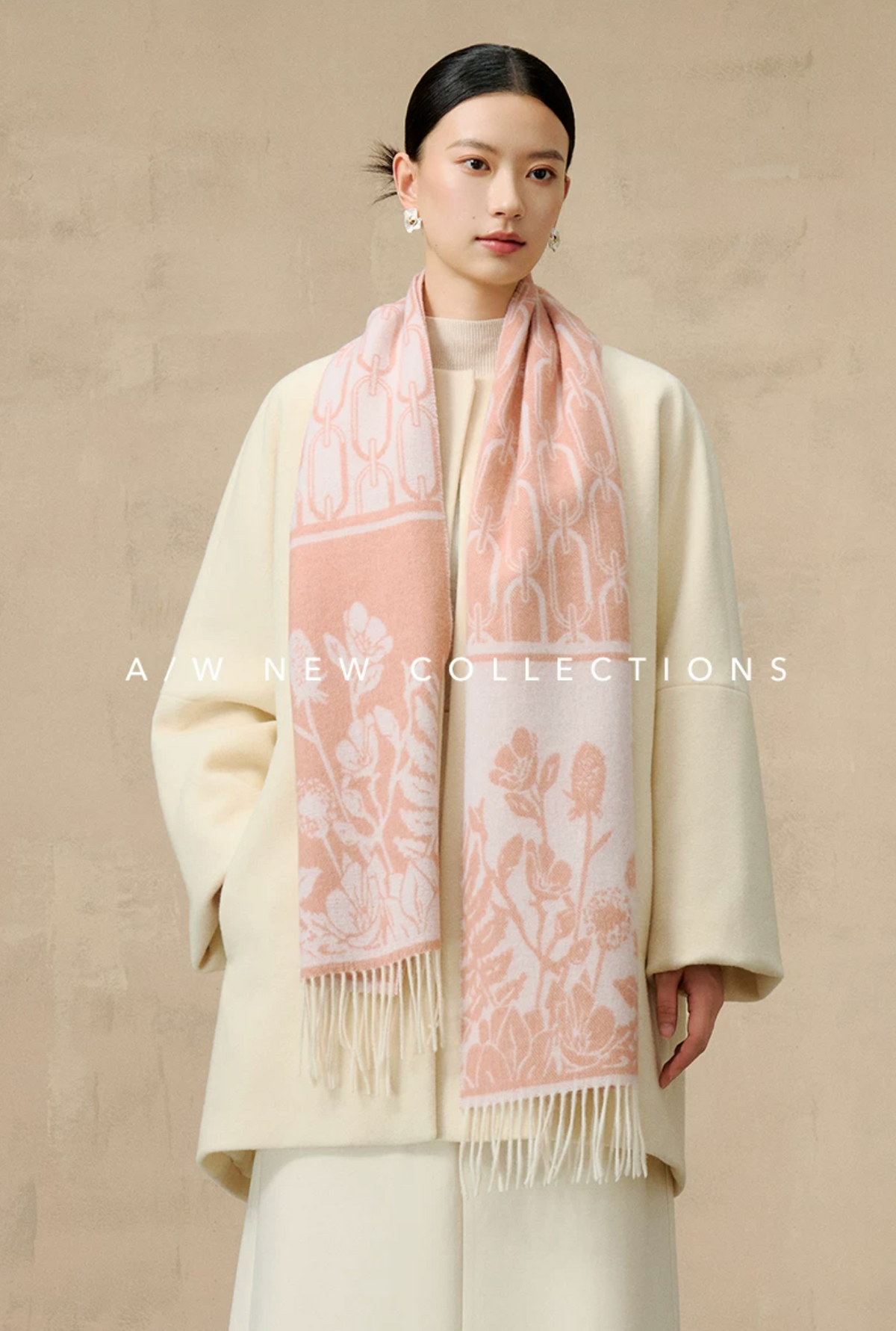 Falling Blossoms Reversible Wool Scarf