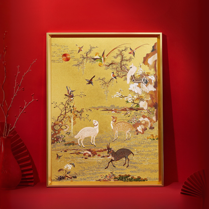 Fire Goat 2027 Three Goats Auspicious Gold Foil Wall Art