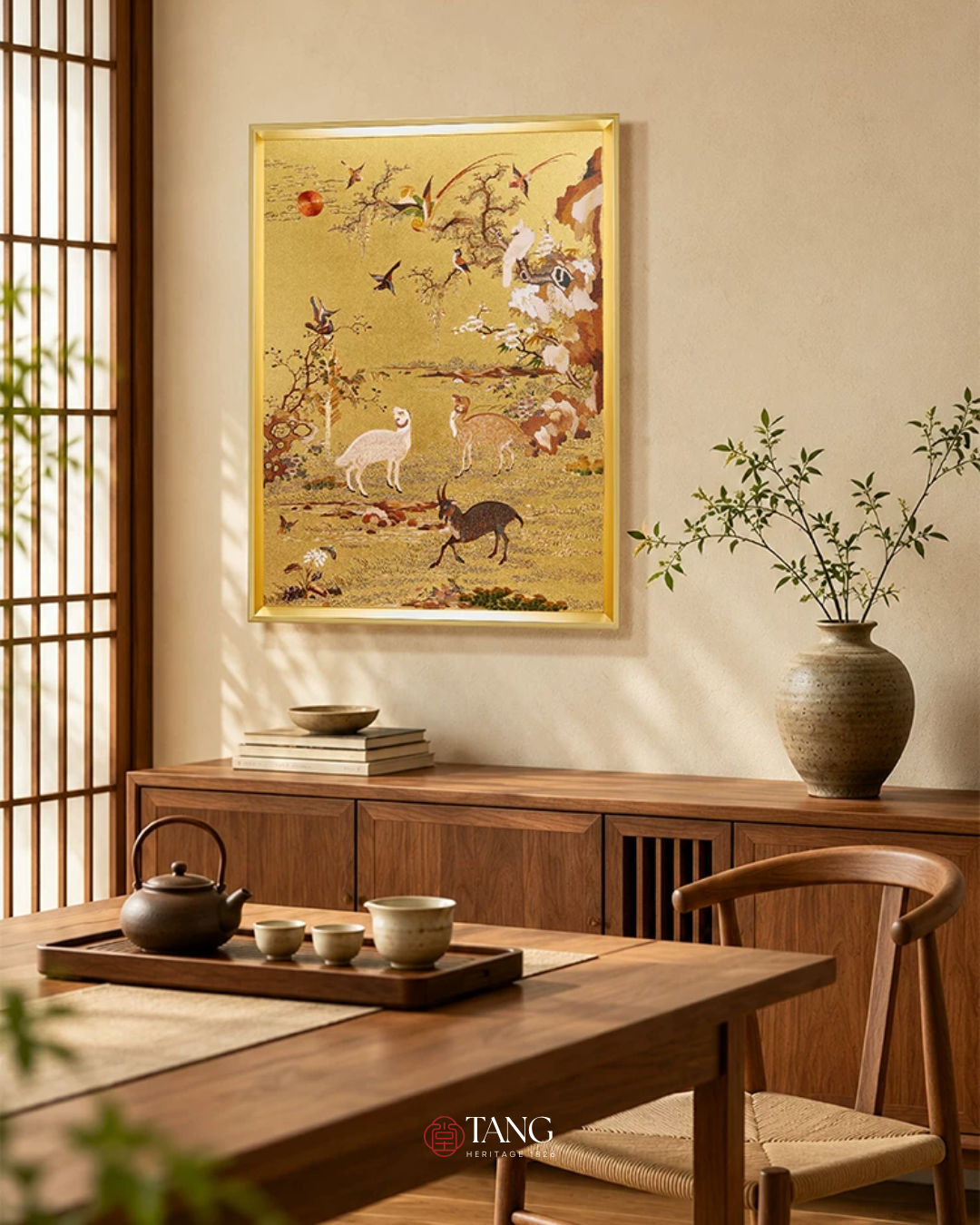 Fire Goat 2027 Three Goats Auspicious Gold Foil Wall Art
