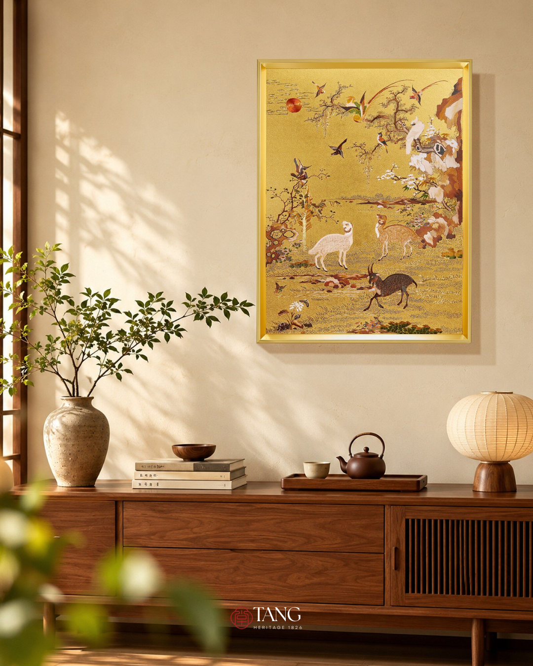 Fire Goat 2027 Three Goats Auspicious Gold Foil Wall Art