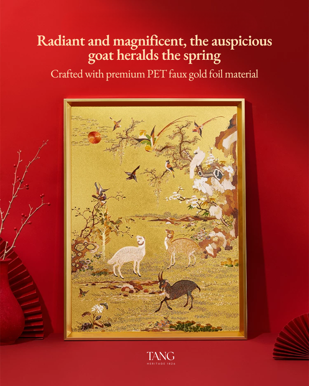 Fire Goat 2027 Three Goats Auspicious Gold Foil Wall Art